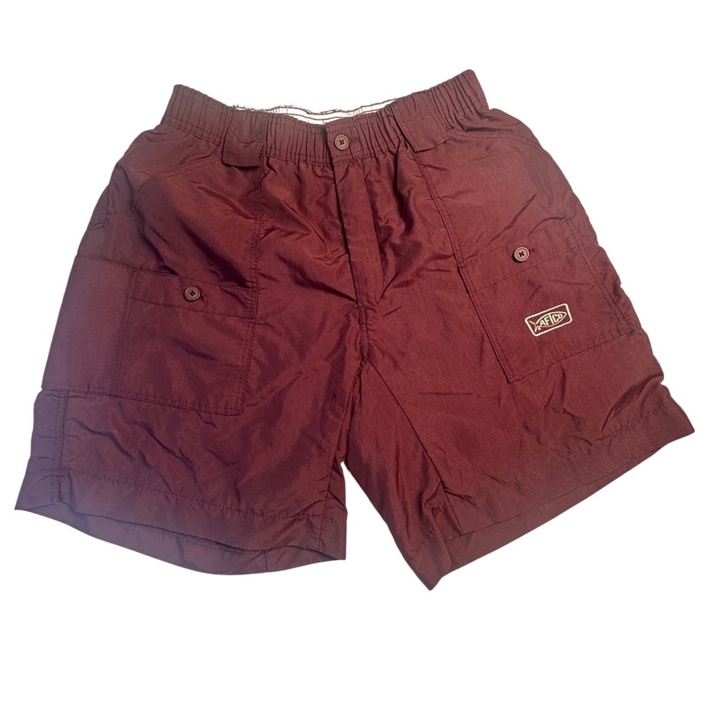 AFTCO Fishing Shorts Mens 32 Nylon Boat Casual Fish Elastic Waist Maroon Wine